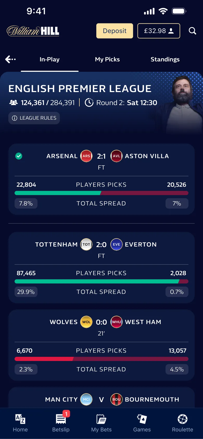 Final One Standing in-play view