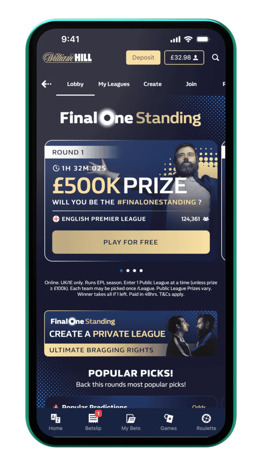 Final One Standing lobby: win £500,000