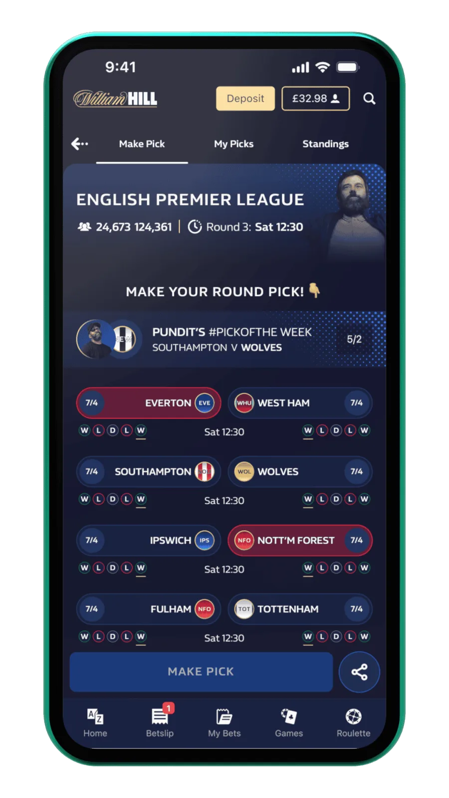 Final One Standing round pick with previously picked teams locked