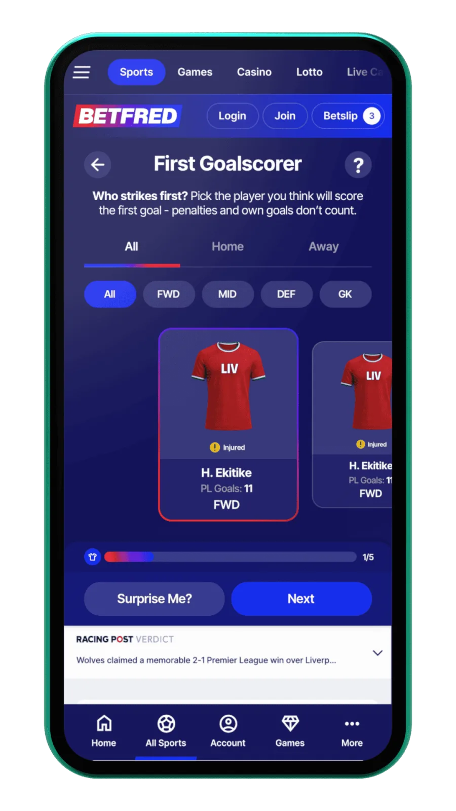GoalBuilder+ first goalscorer picker